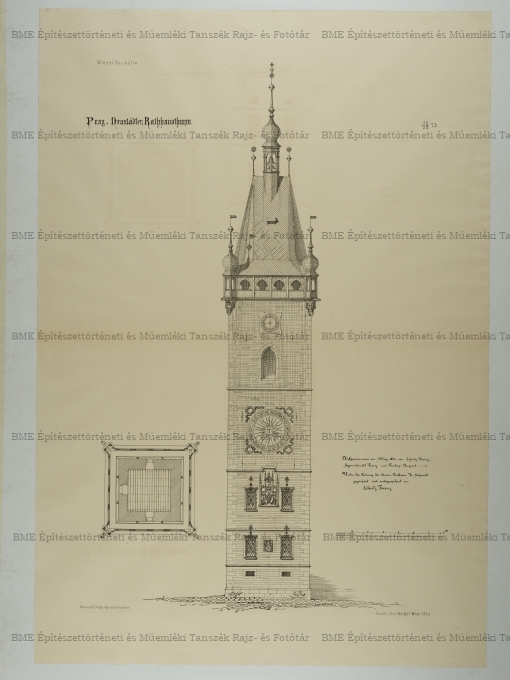 Prágai városháza tornyának felmérési rajza