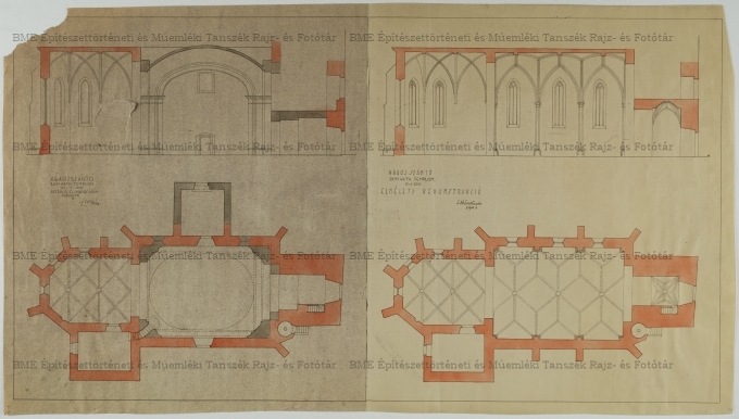 Abaujszántói templom periodizált felmérési és rekonstruált alaprajza és metszete
