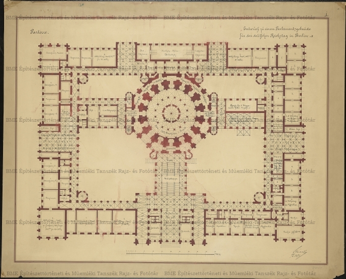 Berlini Reichstag pályaterve, földszinti alaprajz