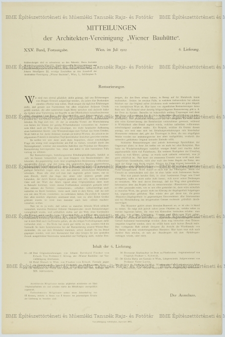 A Wiener Bauhütte 1902. júliusi indikatív referátuma
