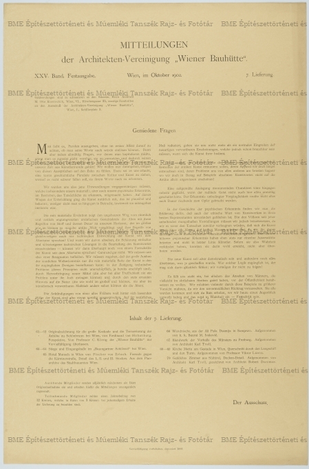 A Wiener Bauhütte 1902. októberi indikatív referátuma